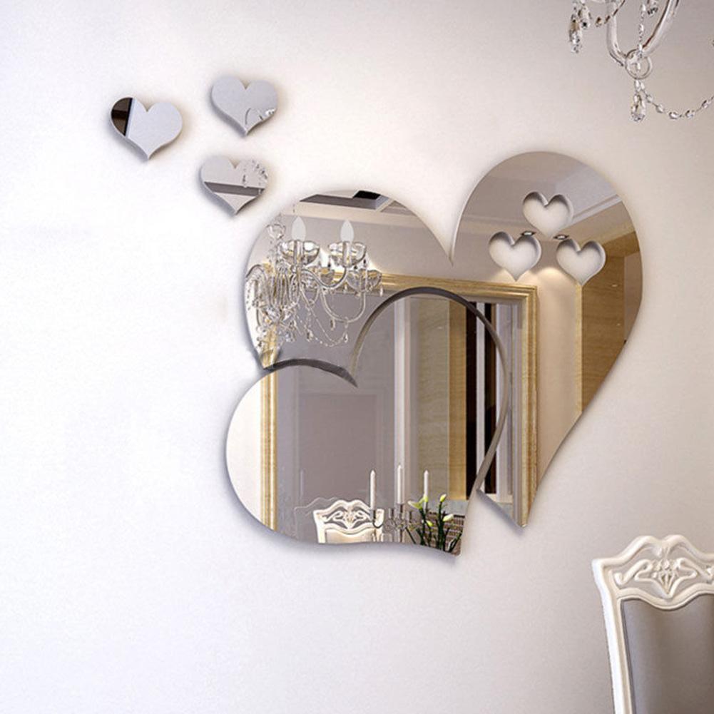Cute 3D Mirror-Surface Wall Sticker Heart Shape DIY Art Mural Home Decoration Wall Ornament Waterproof