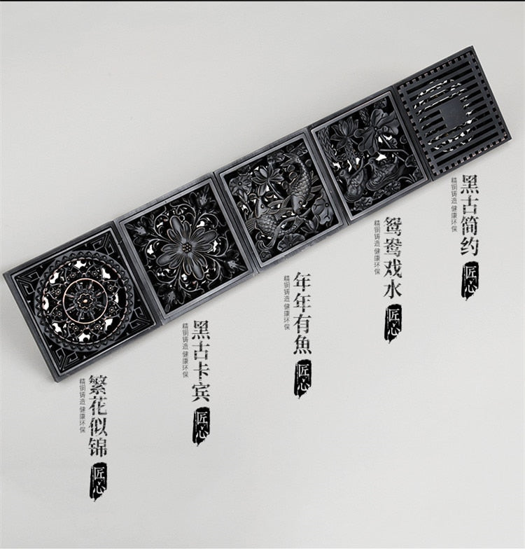 ZGRK Square Black Brass Shower Drain Strainer Floor