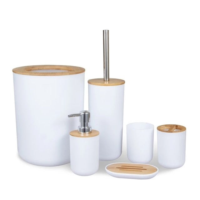 6Pcs/Set Bamboo Bathroom Set Toilet Brush Holder