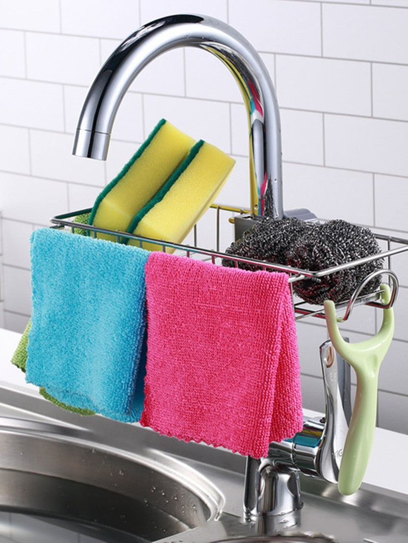 Stainless Steel Sink Drain Rack Sponge Storage