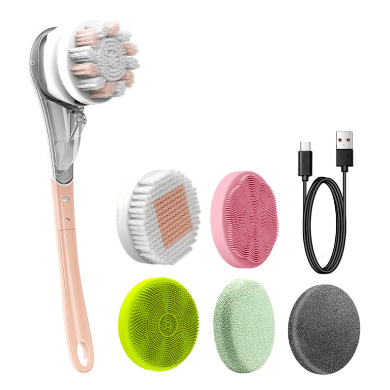 Multifunctional Electric Bath Brush Waterproof Rubbing Brush Six-in-one Long Handle Rubbing Back Bathing Face Rubbing Feet Rubbing Artifact