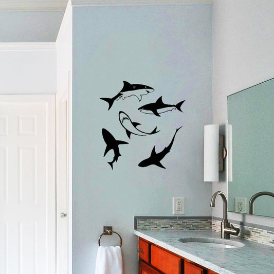 Vinyl wall applique shark bathroom decoration