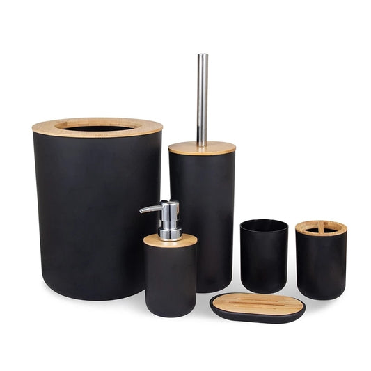 6Pcs/Set Bamboo Bathroom Set Toilet Brush Holder