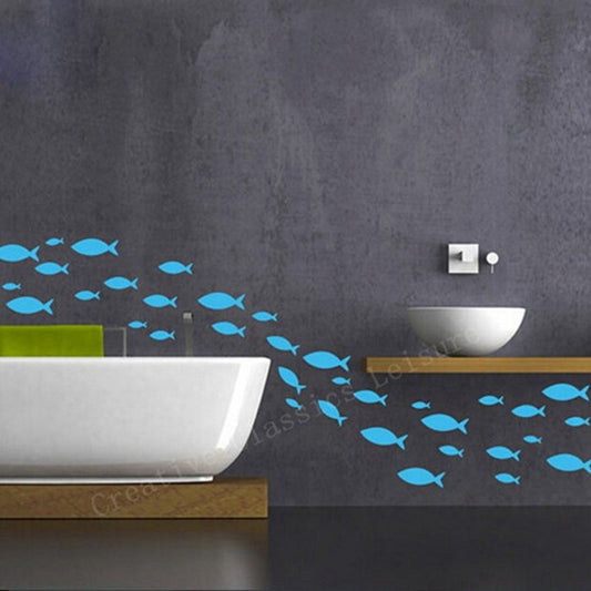 Free Shipping 35 fish / Lot Fish vinyl wall decal bathroom decor